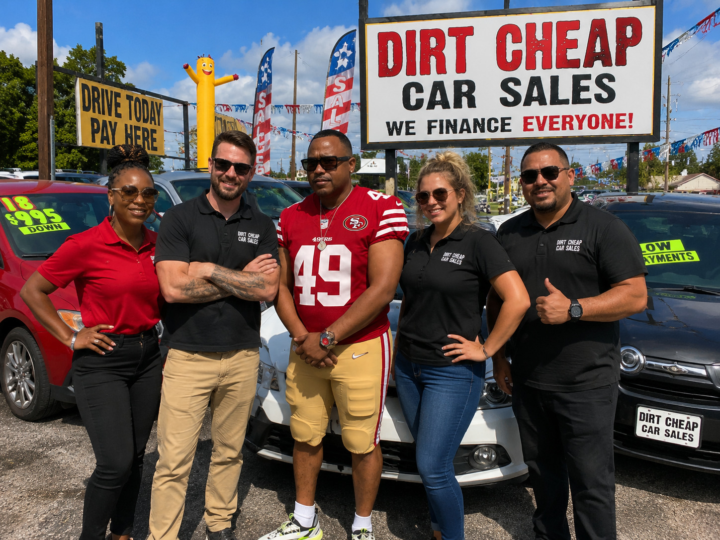 The Dirt Cheap Car Sale team on the lot